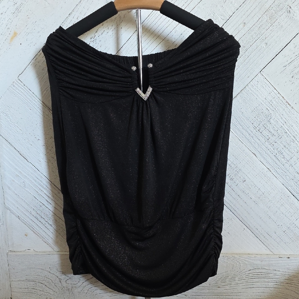 Torrid Black Glitter Blouse with Rhinestone Accent
